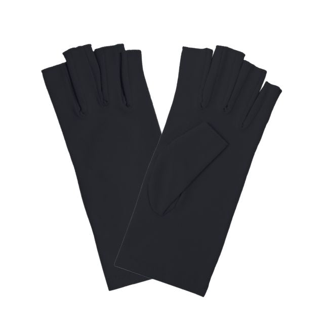 A pair of black compression gloves for arthritis